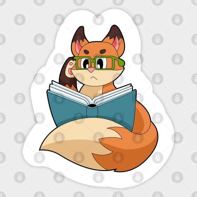 Fox as Nerd with Book & Glasses Sticker by Markus Schnabel